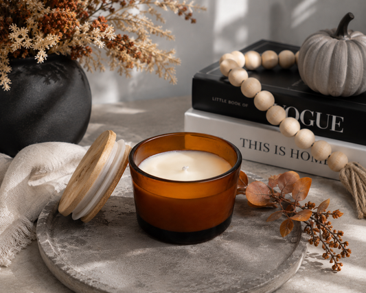 3 oz Soy Candle in Amber Glass Jar with Bamboo Lid