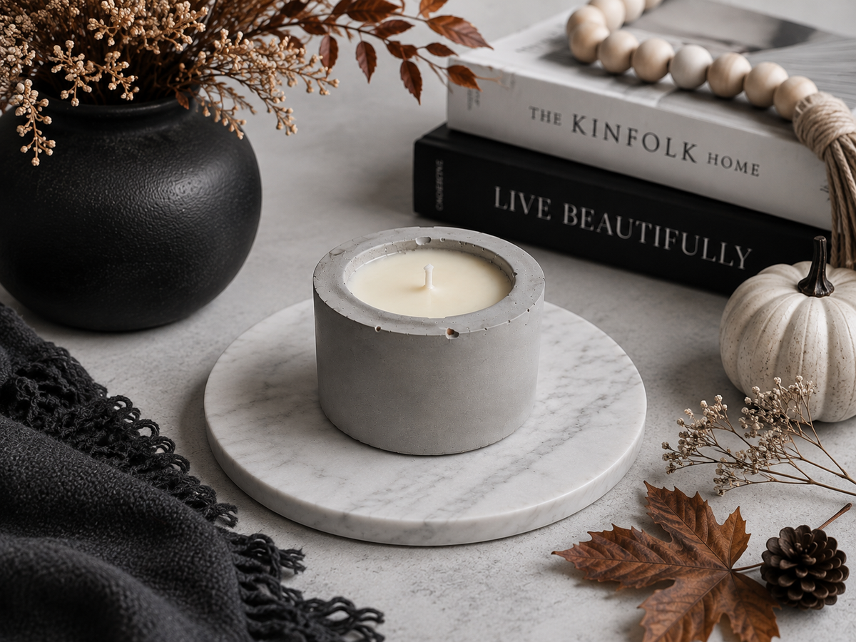 1.5 oz Pumpkin Pie Soy Candle in Gray Concrete Vessel