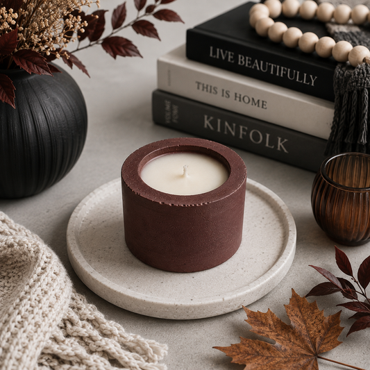 1.5 oz Apple Cider Soy Candle in Deep Dusty Rose Concrete Vessel