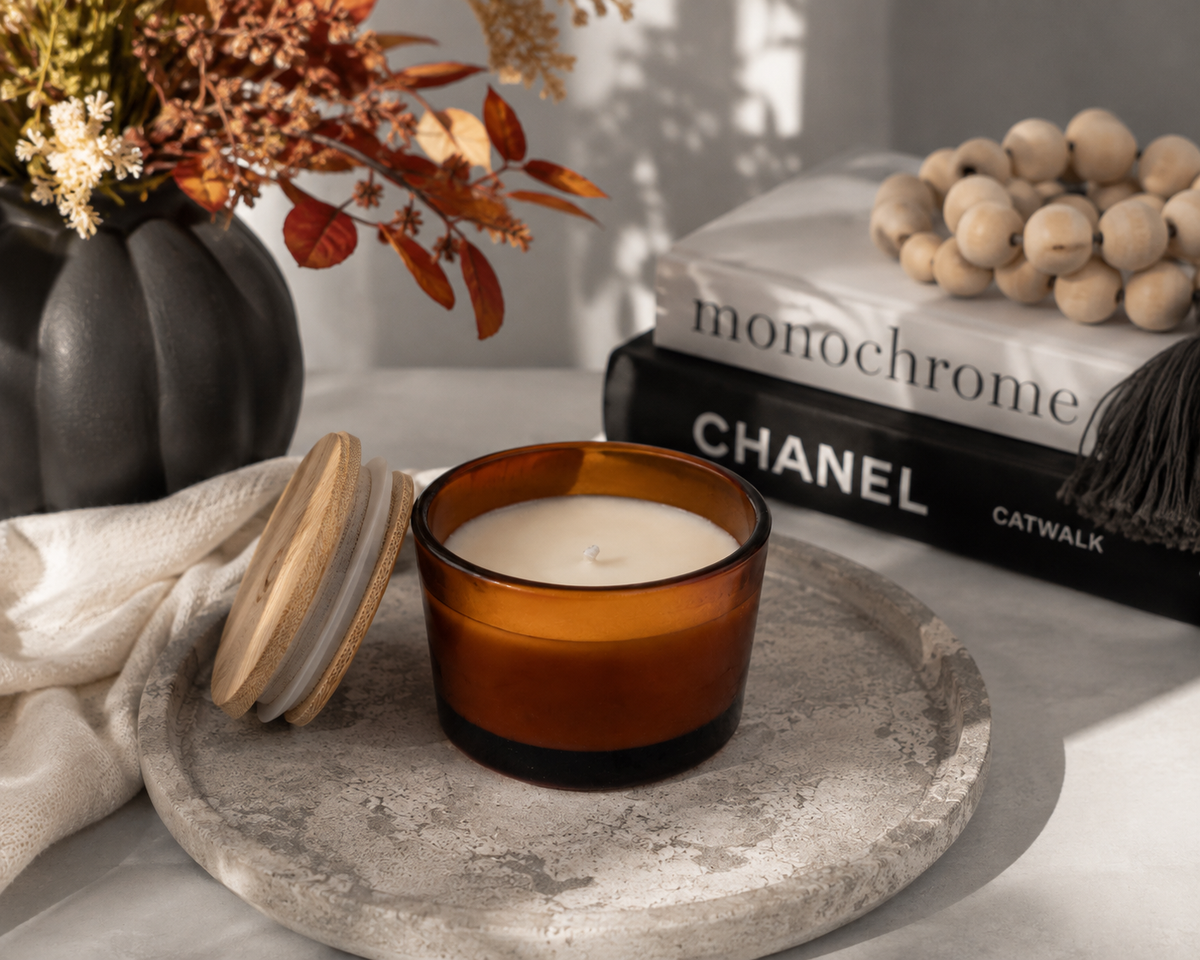 3 oz Soy Candle in Amber Glass Jar with Bamboo Lid