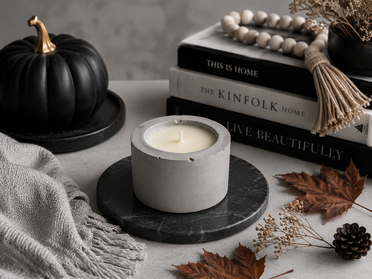 1.5 oz Pumpkin Pie Soy Candle in Gray Concrete Vessel