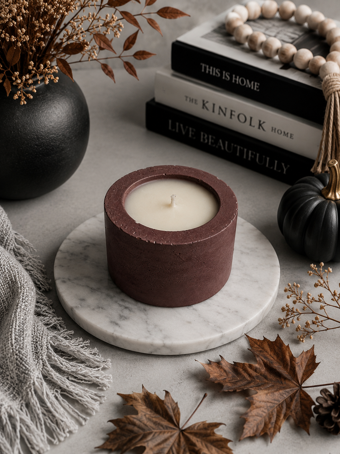 1.5 oz Apple Cider Soy Candle in Deep Dusty Rose Concrete Vessel
