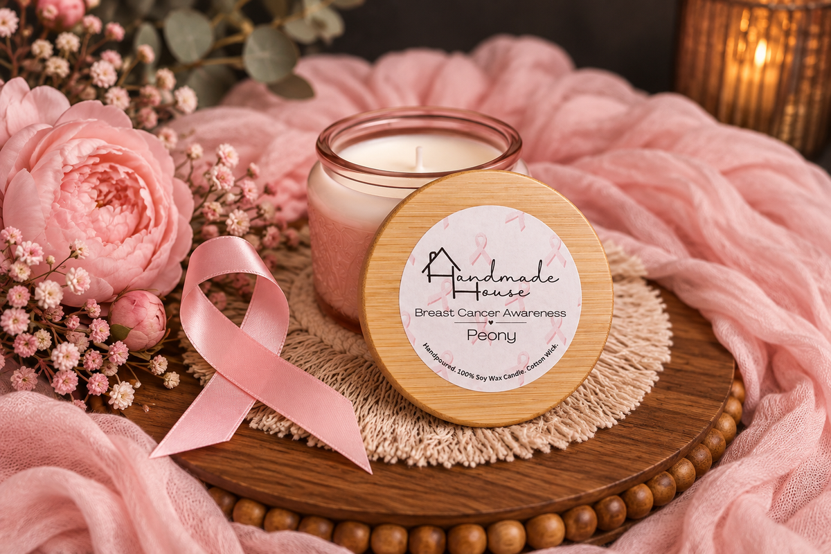 Rose Breast Cancer Awareness candle in pink glass jar
